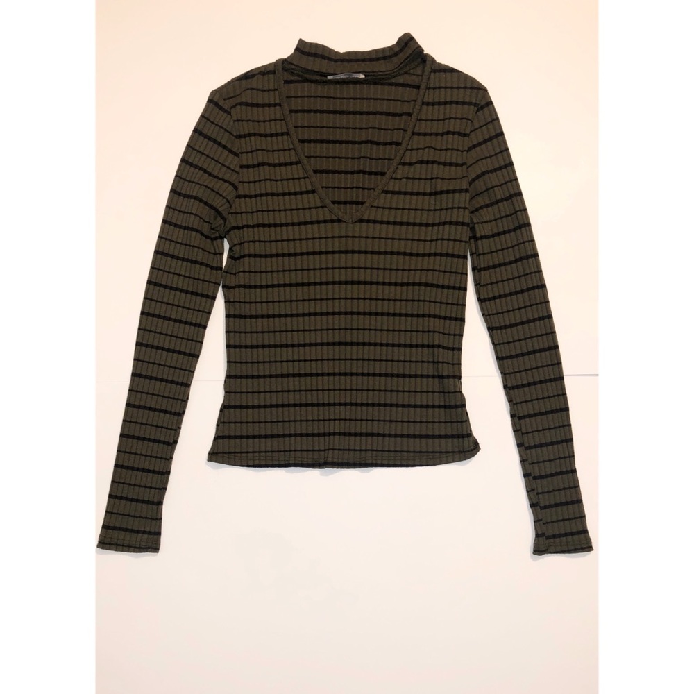 Long Sleeve Green & Black Striped Top